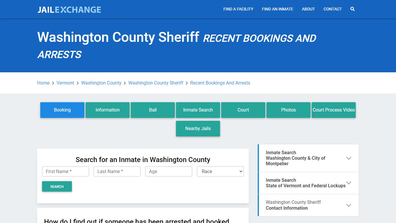 Washington County Sheriff Recent Bookings And Arrests - Jail Exchange