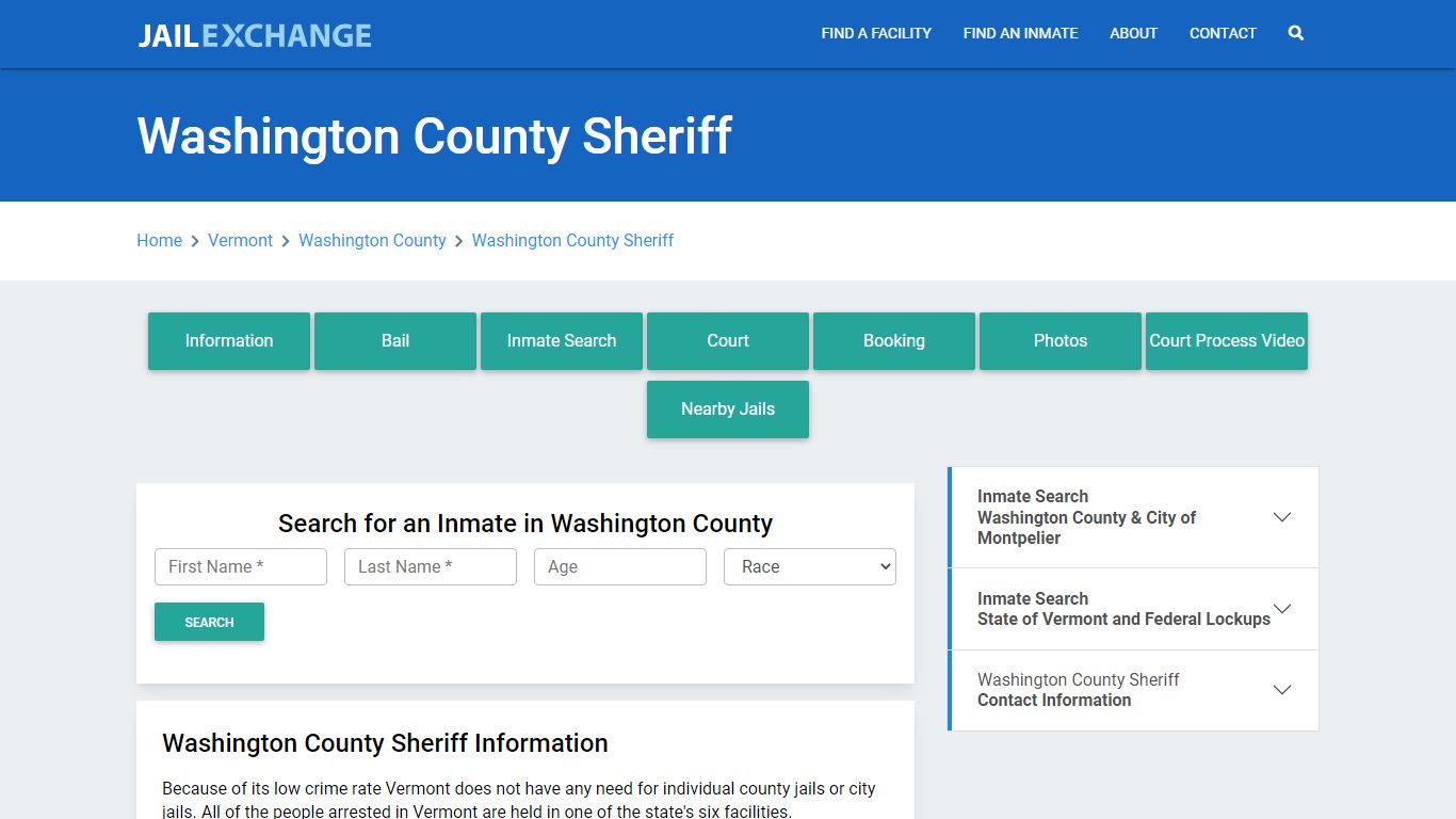 Washington County Sheriff Roster Lookup, VT, Inmate Search - Jail Exchange